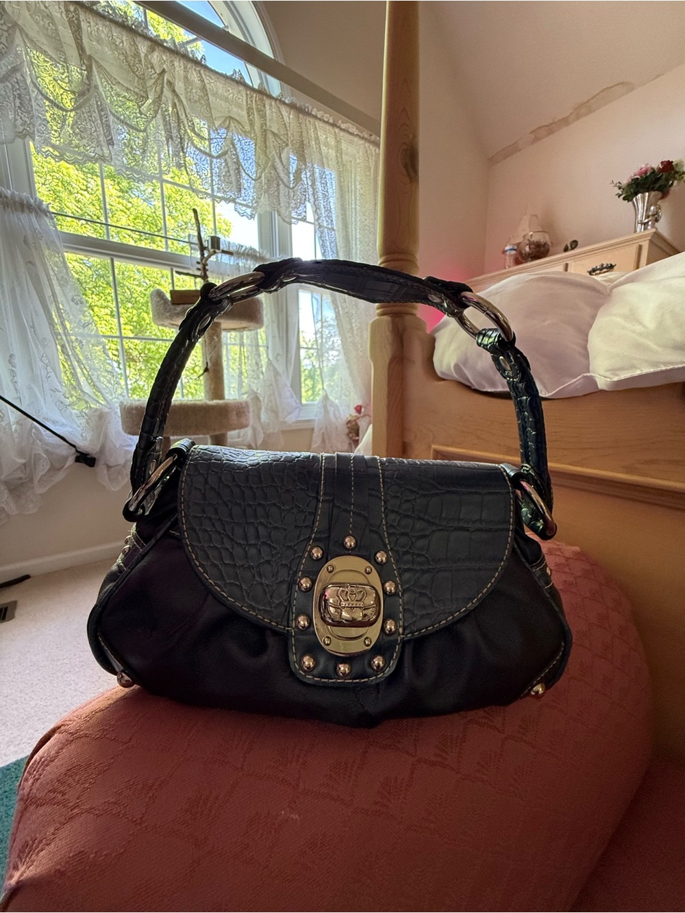 Kathy Van Zeeland - Black Women's Shoulder Bag with Gold Hardware